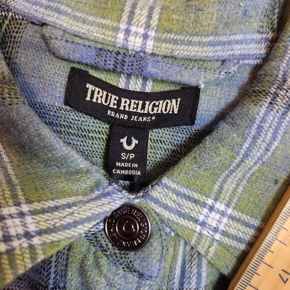 TRUE RELIGION HS Brushed Flannel Women's Button Up Long Sleeve Blouse Iris Small - Picture 3 of 12